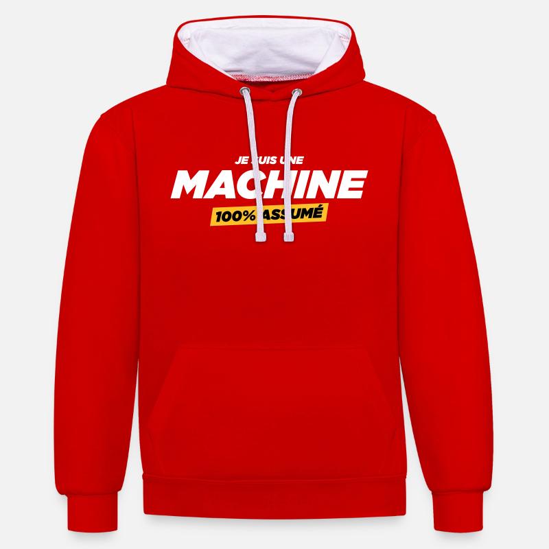 je suis une machine - Sweat à capuche contrasté - rouge/blanc