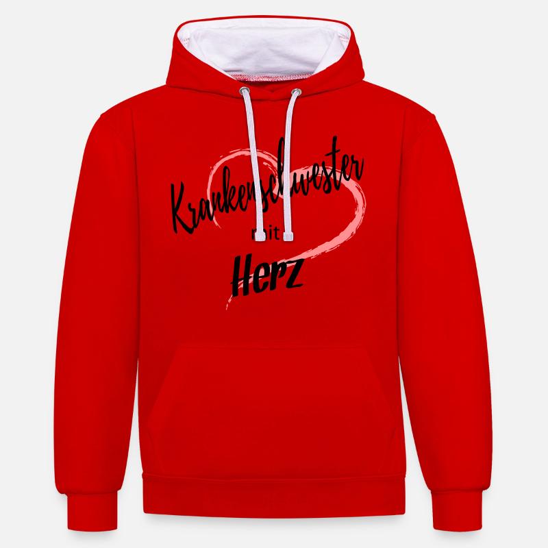 Krankenschwester mit Herz 2c - Kontrast-Hoodie - Rot/Weiß
