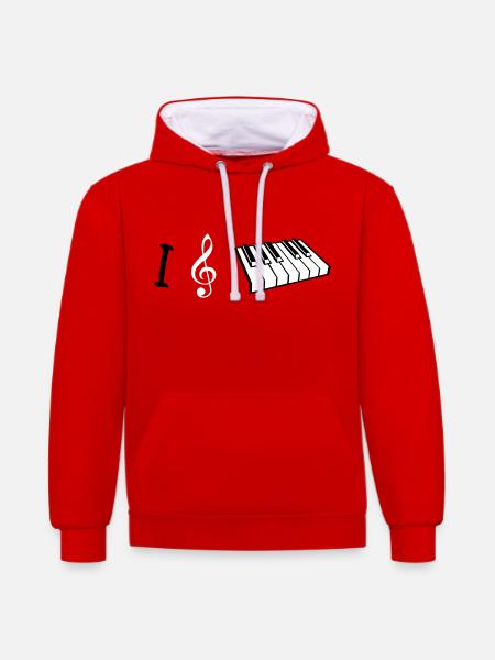 I love piano, piano - Contrast hoodie - red/white