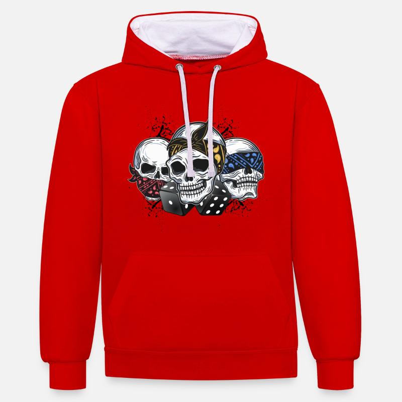 Des crânes avec bandana ! - Sweat à capuche contrasté - rouge/blanc