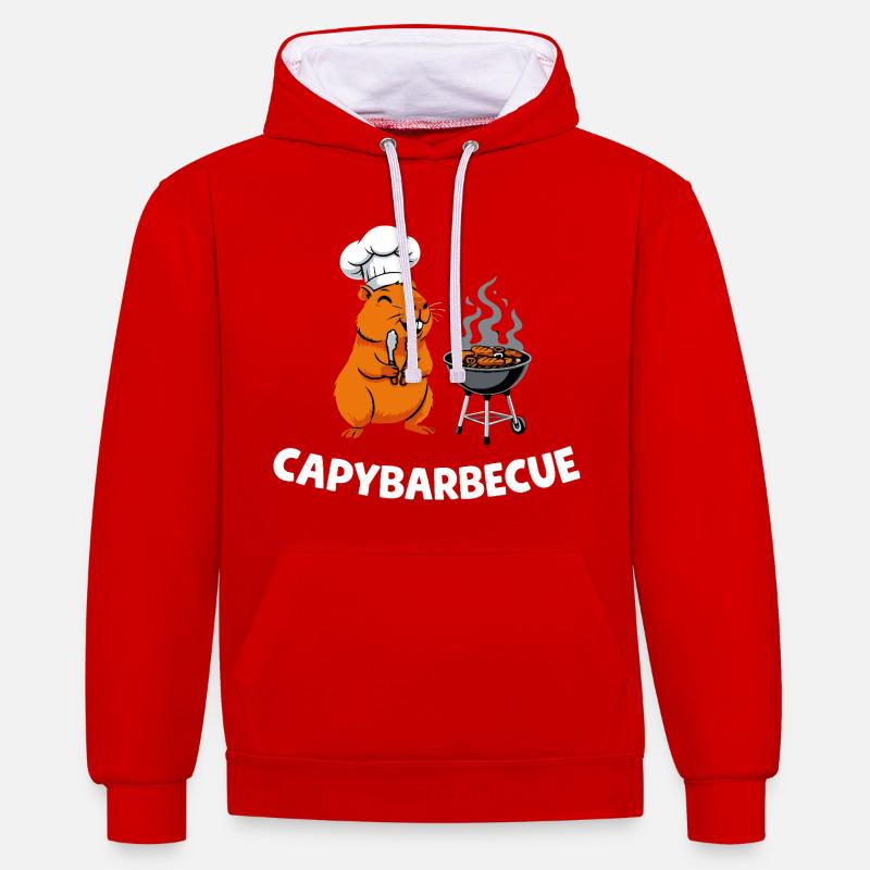 Chef Maître du Grill Capybara - Sweat à capuche contrasté - rouge/blanc