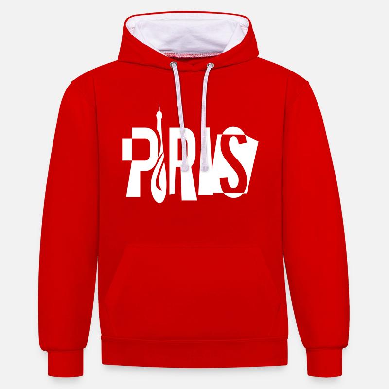 paris-eiffel.ai - Sweat à capuche contrasté - rouge/blanc
