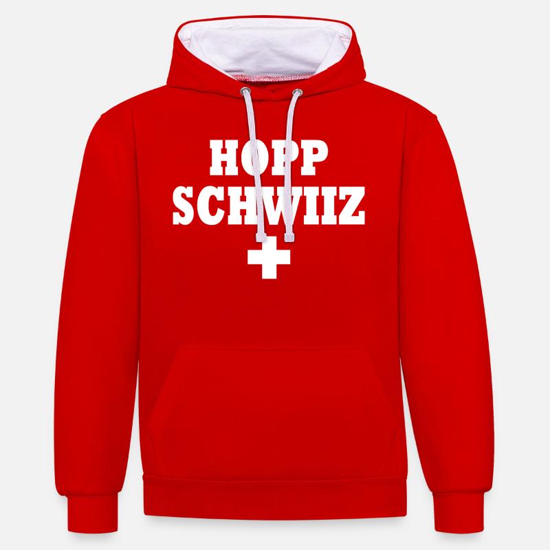 Hopp schwiiz - Sweat à capuche contrasté - rouge/blanc