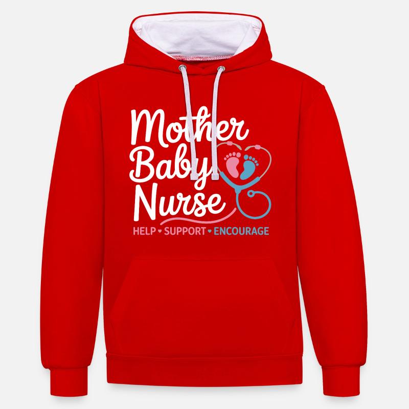 Emblème Mère-Bébé Infirmière - Sweat à capuche contrasté - rouge/blanc