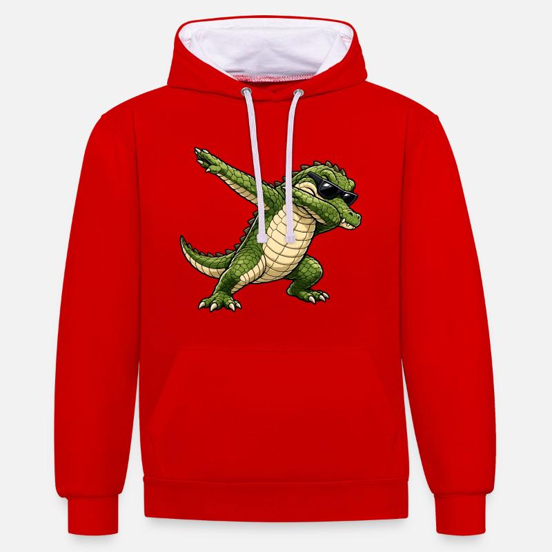 Squapping Crocodile - Felpa con cappuccio in contrasto cromatico - rosso/bianco