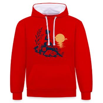 Einsamkeit bei Sonnenuntergang am Wasser - Kontrast-Hoodie - Rot/Weiß - Vorne - Liana (172cm) & Jaron (178cm)