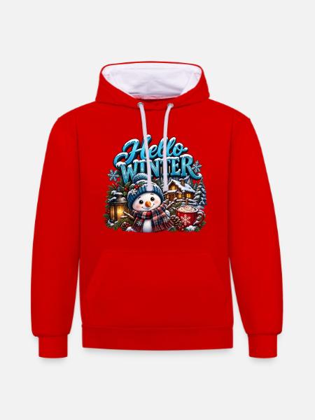 Hallo Winter-Schneemann - Kontrast-Hoodie - Rot/Weiß