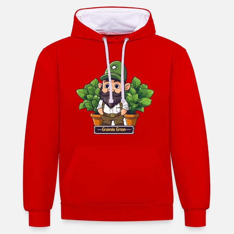 Bande dessinée Gnome Jardinier Vert - Sweat à capuche contrasté - rouge/blanc