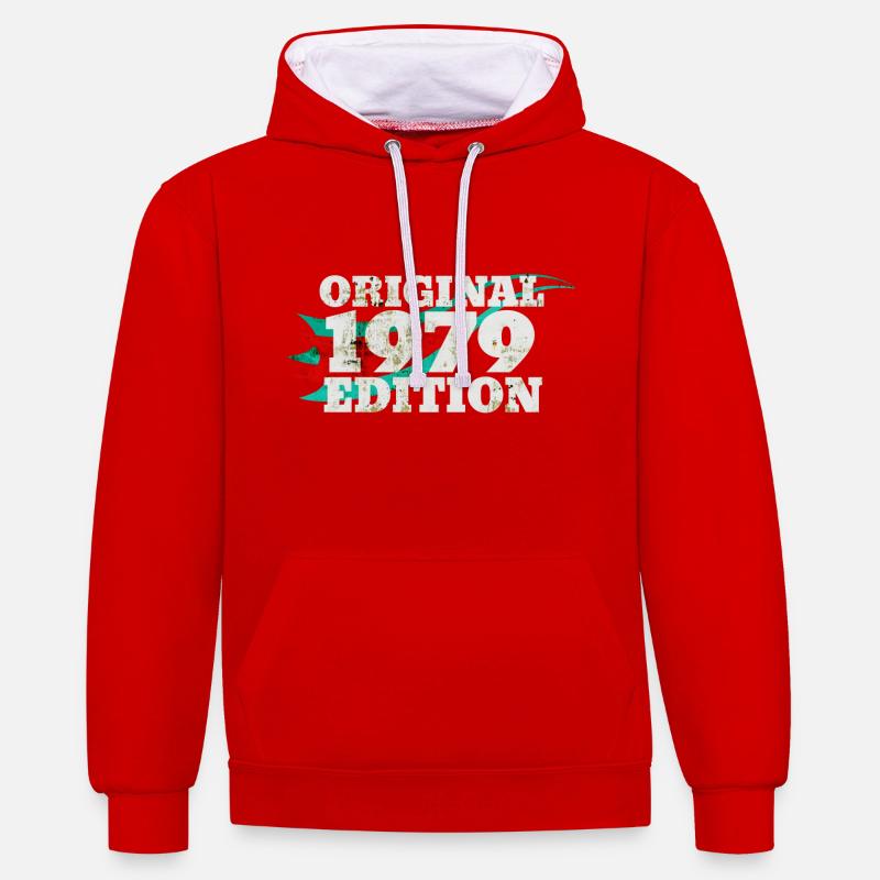 1979 année de naissance - Sweat à capuche contrasté - rouge/blanc