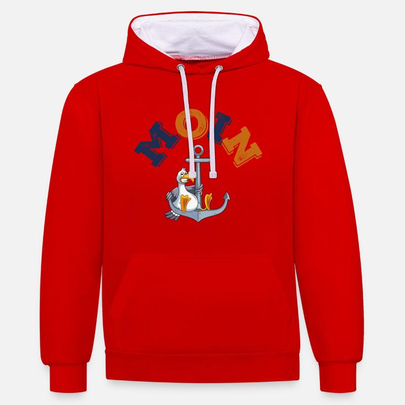 anker möwe moin comic - Kontrast-Hoodie - Rot/Weiß