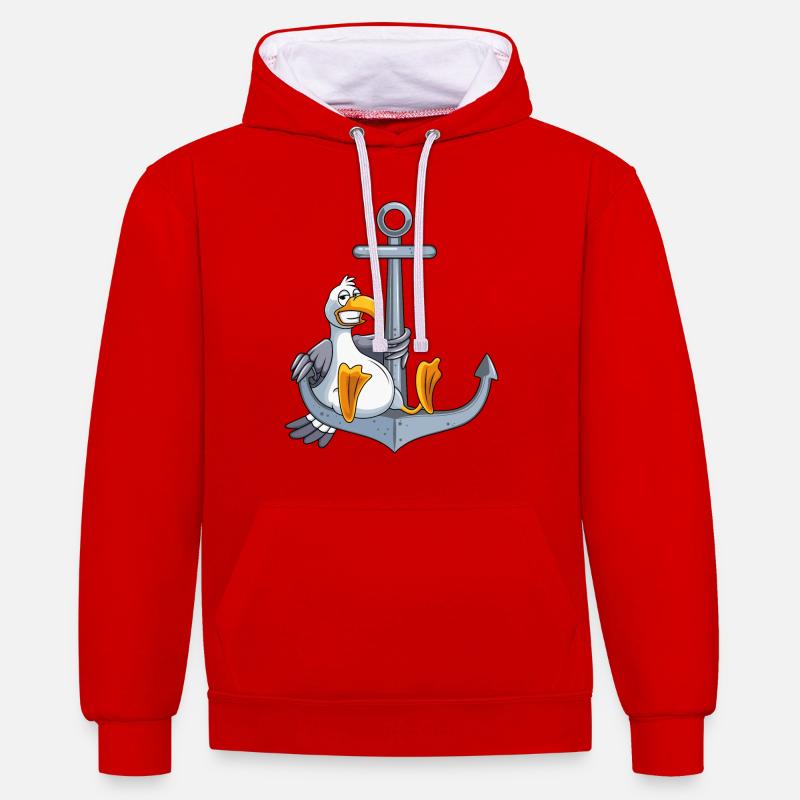 anker möwe comic - Kontrast-Hoodie - Rot/Weiß