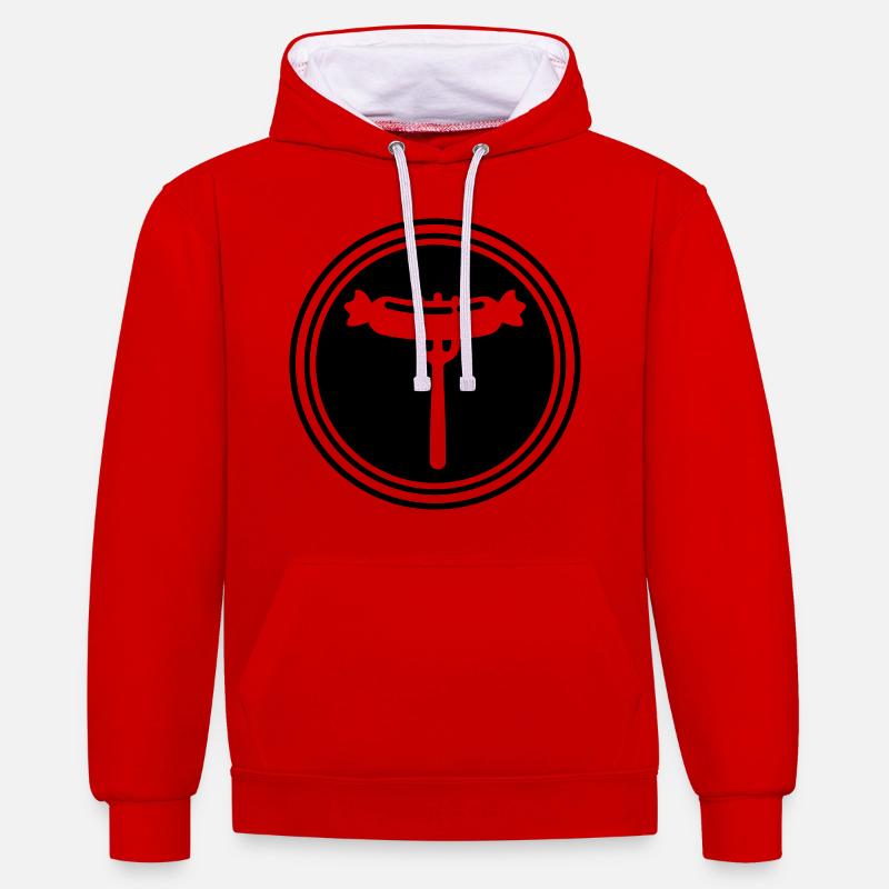 Icône de viande Bratwurst - Sweat à capuche contrasté - rouge/blanc