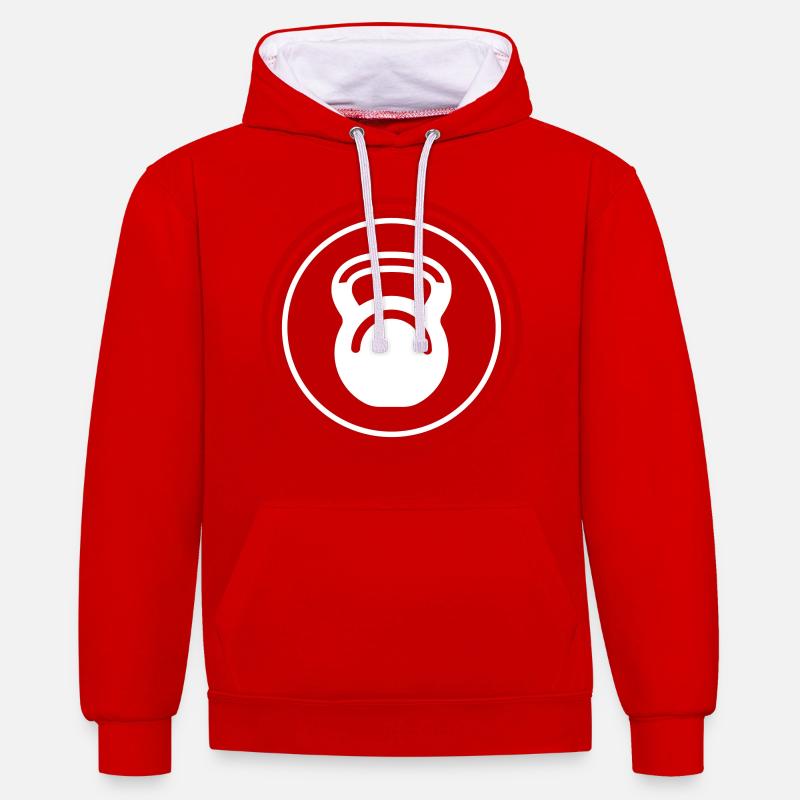 Icône de poids d’haltères - Sweat à capuche contrasté - rouge/blanc