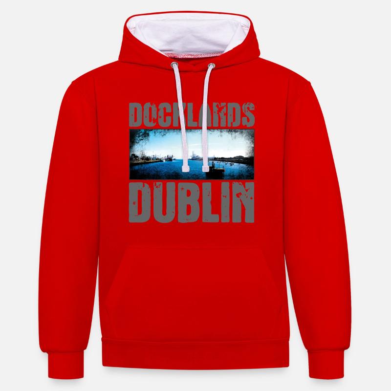 Docklands Dublin Vue sur l’eau - Sweat à capuche contrasté - rouge/blanc