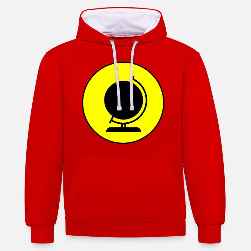 Icône de globe - Sweat à capuche contrasté - rouge/blanc