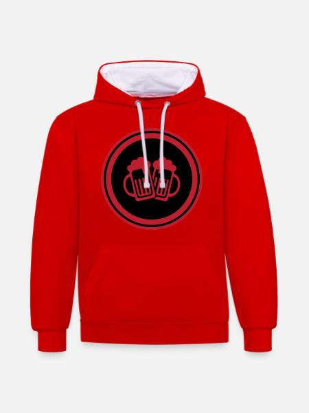 Bierglas Symbol - Kontrast-Hoodie - Rot/Weiß