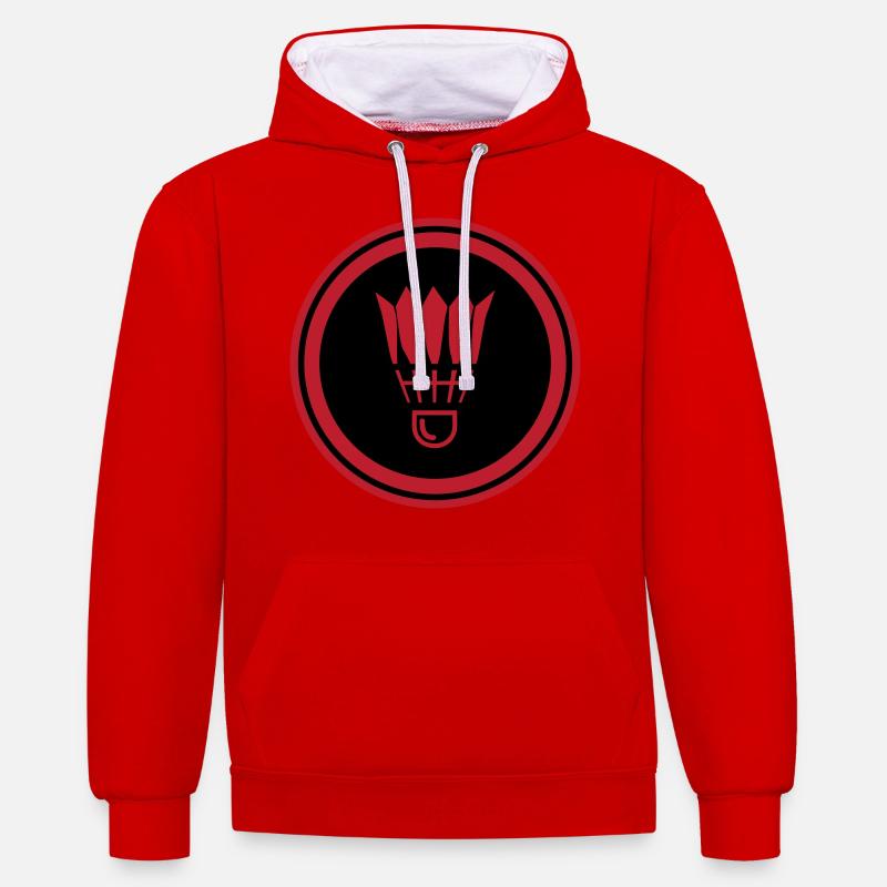Symbole de badminton - Sweat à capuche contrasté - rouge/blanc