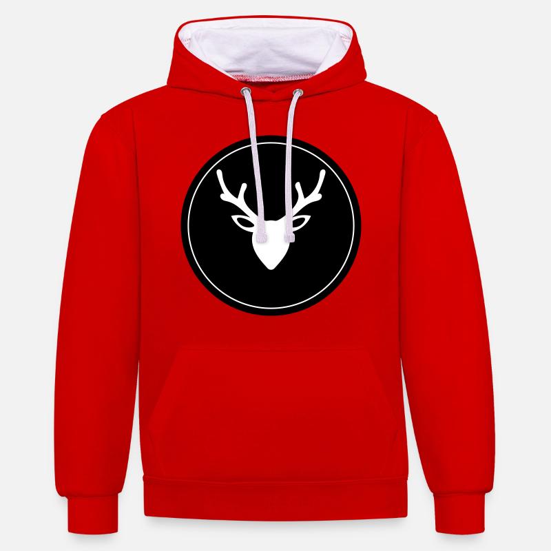 Icône de cerf cerf - Sweat à capuche contrasté - rouge/blanc