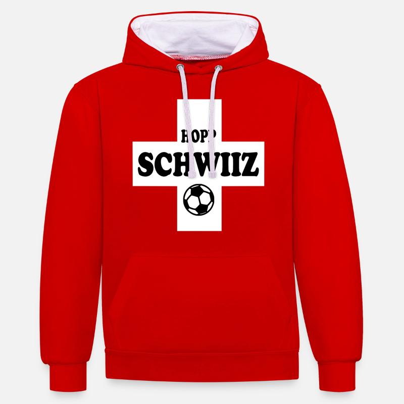 Hopp schwiiz - Sweat à capuche contrasté - rouge/blanc