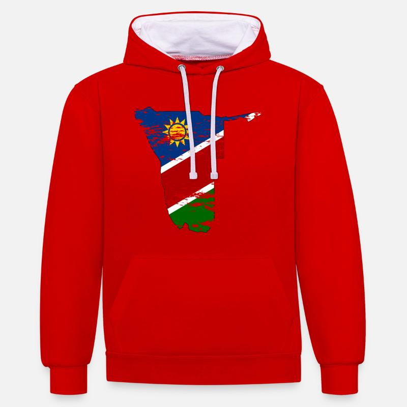 Namibia map used - Contrast hoodie - red/white