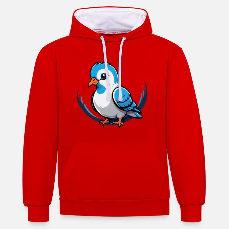 Breloque Petite Colombe - Sweat à capuche contrasté - rouge/blanc