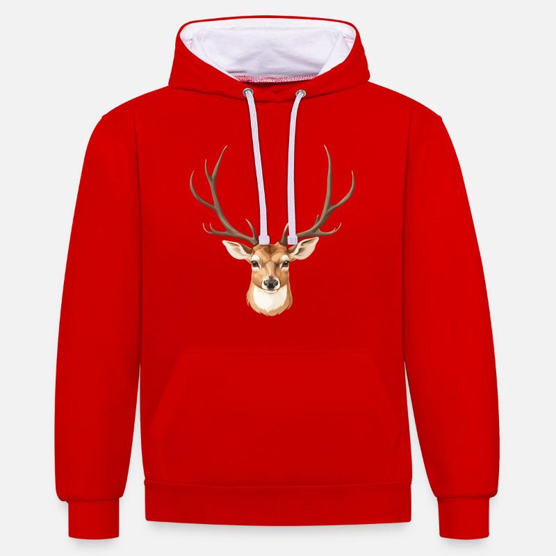 Tête de cerf mignonne - Sweat à capuche contrasté - rouge/blanc