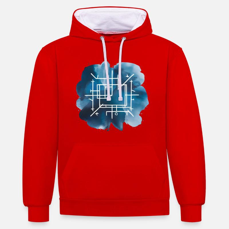 Plan d’architecture Print - Sweat à capuche contrasté - rouge/blanc