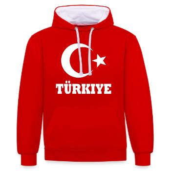 Turquie - Sweat à capuche contrasté - rouge/blanc - Devant - Liana (172cm) & Jaron (178cm)