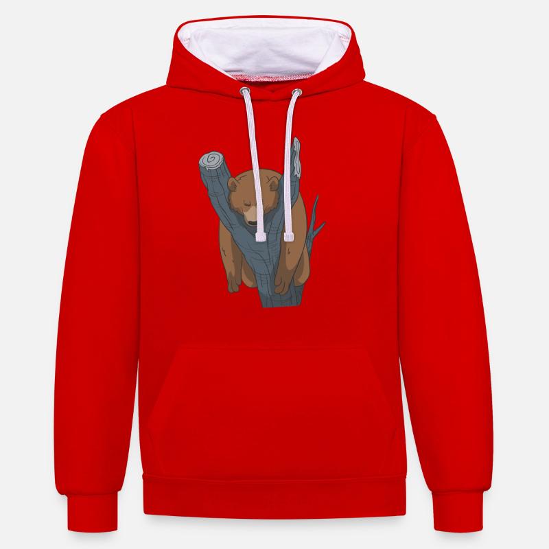 Schlafender Bär Geschenk Idee - Kontrast-Hoodie - Rot/Weiß