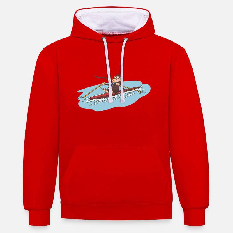 Une idée cadeau rameur singe - Sweat à capuche contrasté - rouge/blanc