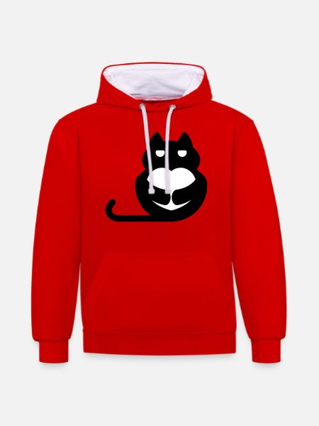 Katze mit Herz - Kontrast-Hoodie - Rot/Weiß