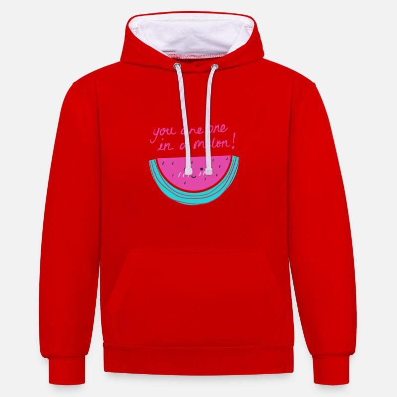 Pastèque avec phrase - Sweat à capuche contrasté - rouge/blanc