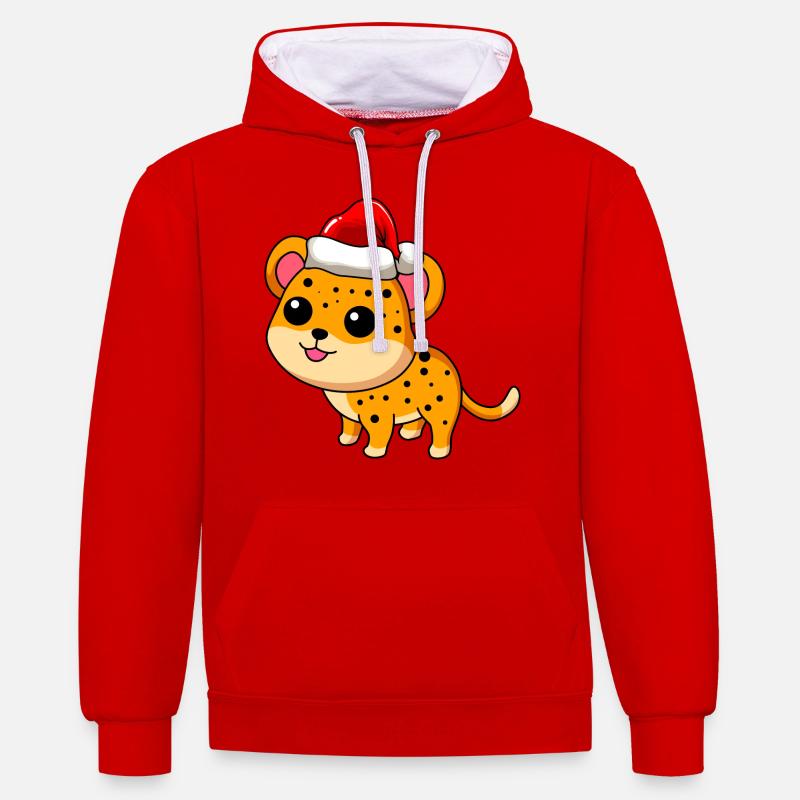 Léopard Comic Christmas - Sweat à capuche contrasté - rouge/blanc