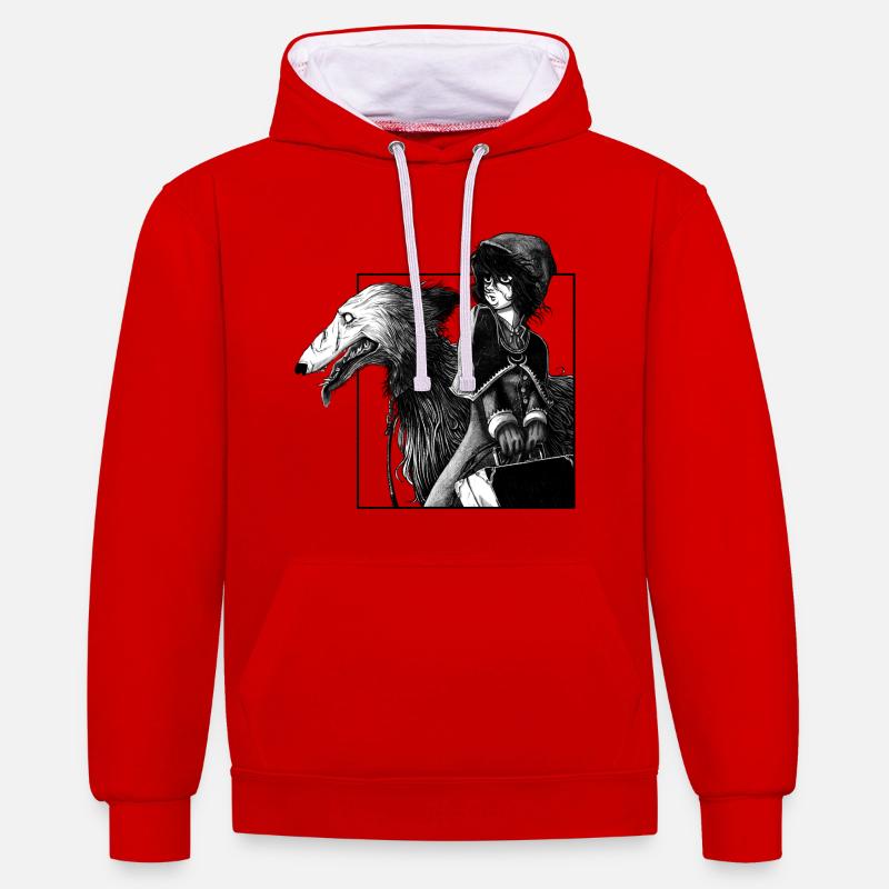 Chaperon noir - Sweat à capuche contrasté - rouge/blanc