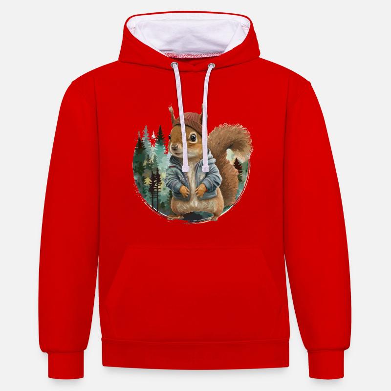 Écureuil mignon - Sweat à capuche contrasté - rouge/blanc