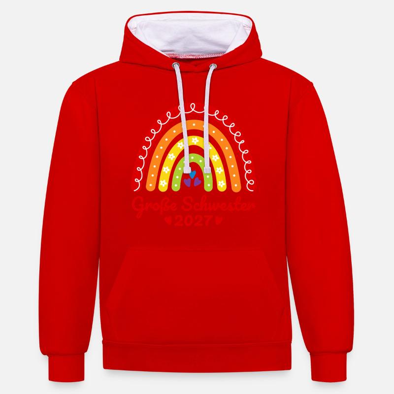 Große Schwester 2027 Boho Regenbogen bunt - Kontrast-Hoodie - Rot/Weiß