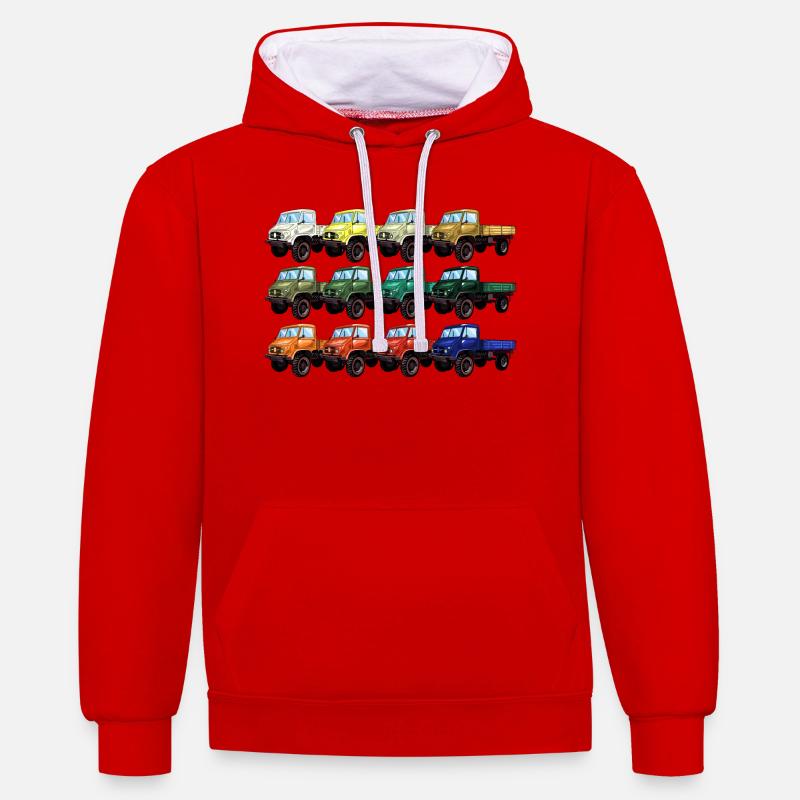 Farbpalette Unimog - Oldtimer - Regenbogen anders - Kontrast-Hoodie - Rot/Weiß