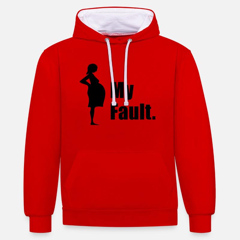 Mon défaut. motif de grossesse. - Sweat à capuche contrasté - rouge/blanc