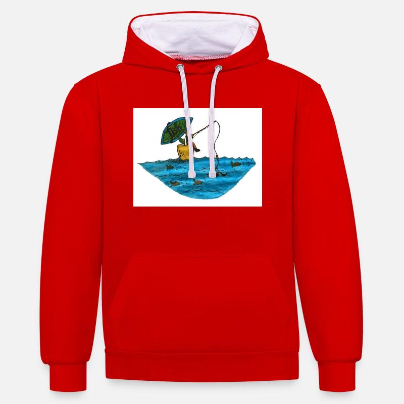 Poisson - Sweat à capuche contrasté - rouge/blanc