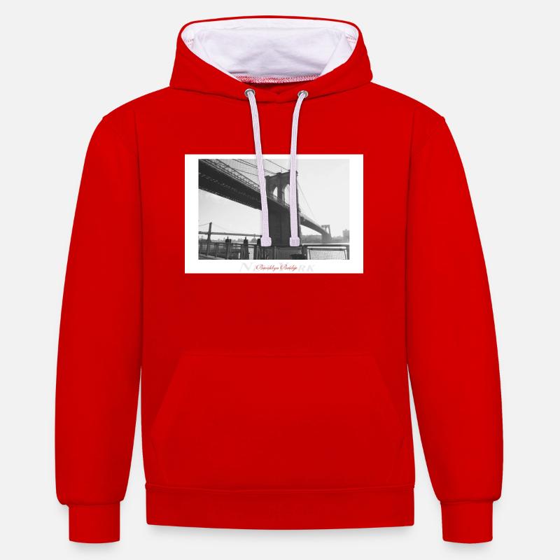Pont de Brooklyn (Affiche) - Sweat à capuche contrasté - rouge/blanc