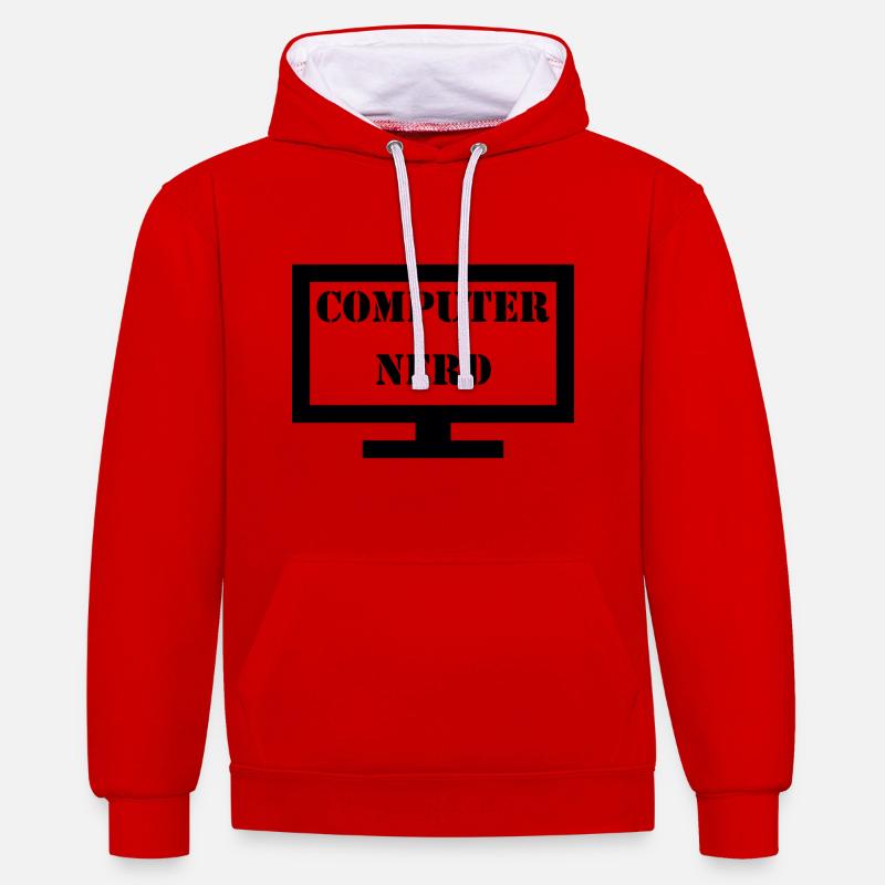 Computer Nerd - Kontrast-Hoodie - Rot/Weiß