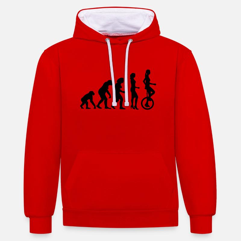 evolution_einradfahrerin_1c - Sweat à capuche contrasté - rouge/blanc