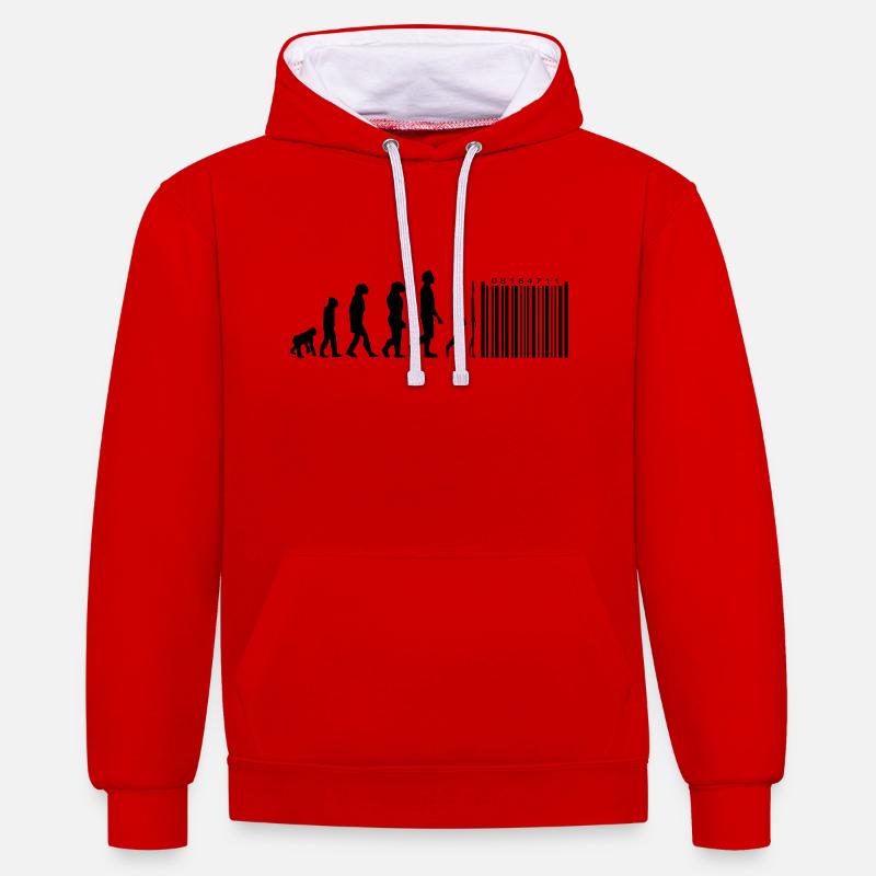Evolution barcode - Contrast hoodie - red/white