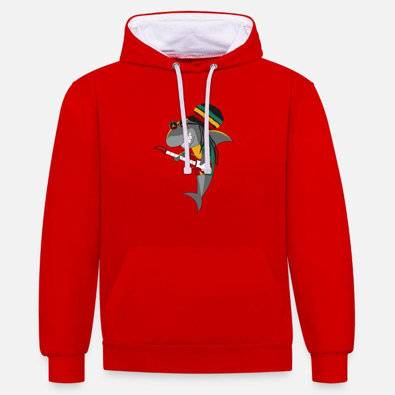 Requin reggae - Sweat à capuche contrasté - rouge/blanc