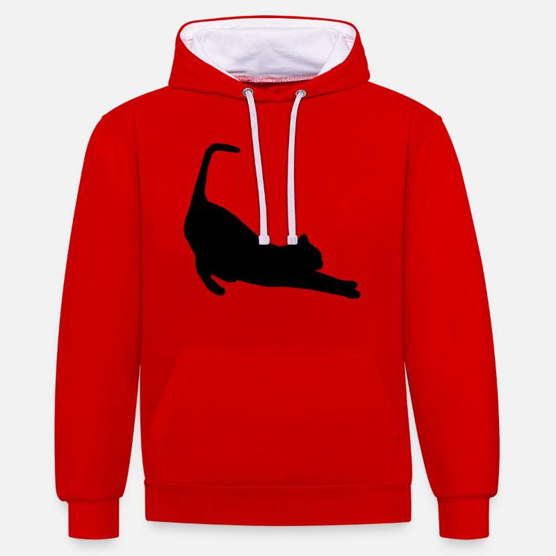 Chat - Sweat à capuche contrasté - rouge/blanc