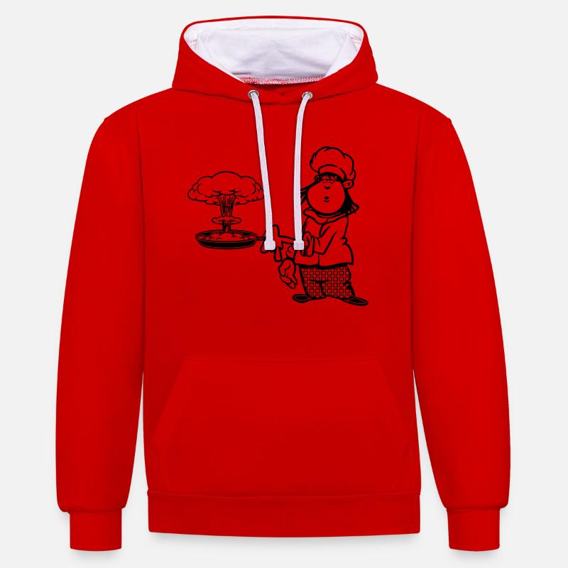 cuisinier drôle champignon de cuisson - Sweat à capuche contrasté - rouge/blanc