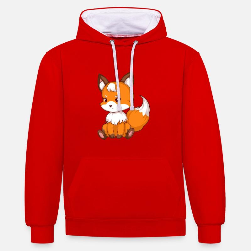 Fuchs assis douce - Sweat à capuche contrasté - rouge/blanc