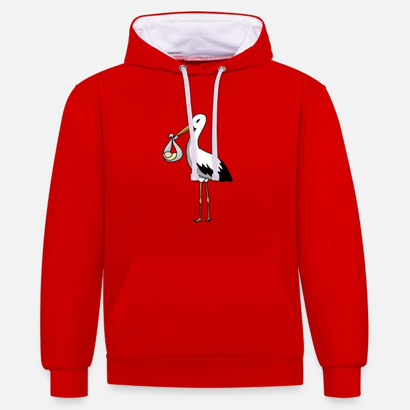 La cigogne amène le bébé - Sweat à capuche contrasté - rouge/blanc