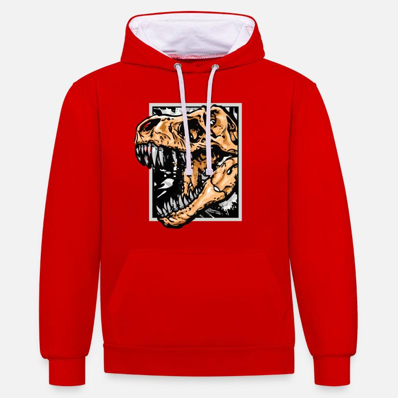 Dinosaures / T-Rex / Trex / Idée cadeau - Sweat à capuche contrasté - rouge/blanc