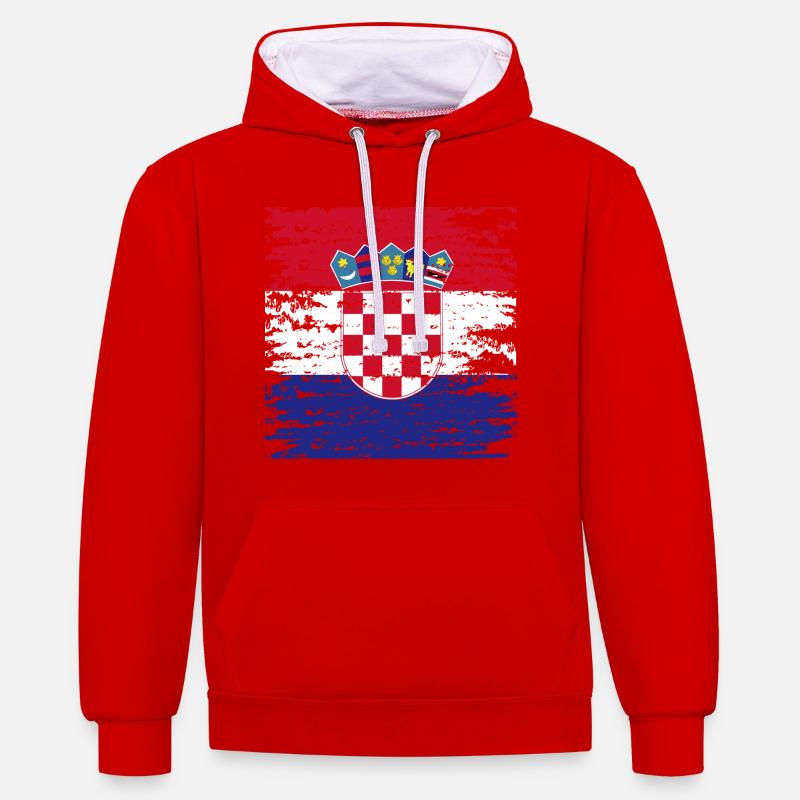 Drapeau Croate Authentique Écusson - Sweat à capuche contrasté - rouge/blanc